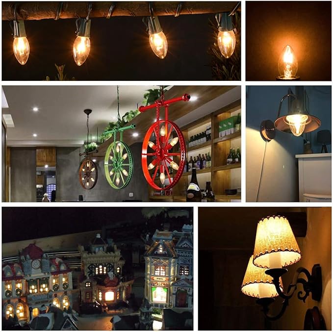 25 Pack C7 Clear Replacement Bulbs, C7 Christmas Light Bulbs for Indoor Outdoor Christmas String Lights, C7/E12 Candelabra Base Night Light Bulbs, 5 Watt Clear Light