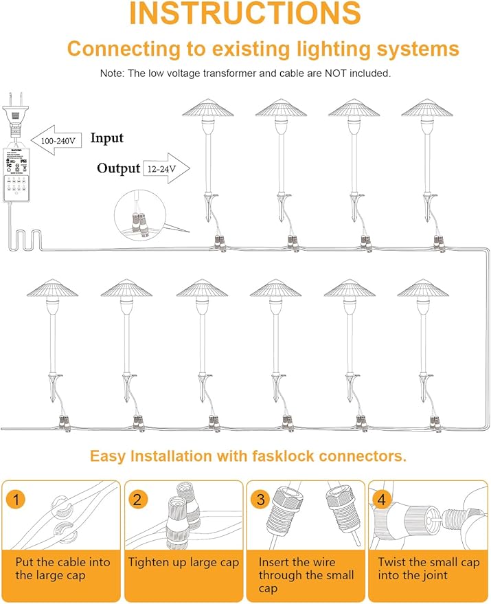 ZUCKEO Low Voltage Landscape Lights 5W Aluminum Pathway Lights,12V-24V Outdoor Landscape Lighting, 3000K Wired Path Light for Yard Garden Walkway, IP66 Waterproof, 12Pack with Connector