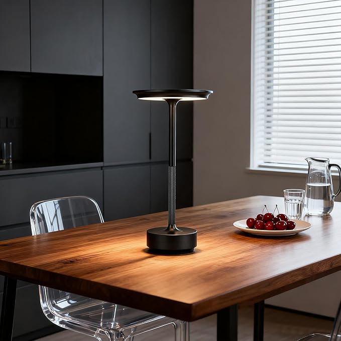 Cordless Table Lamp Rechargeable - 5000mAh Battery Operated LED Table Light with Touch Stepless Dimming - Portable Matte Black Metal Outdoor Lamp for Patio, Restaurant, Nightstand