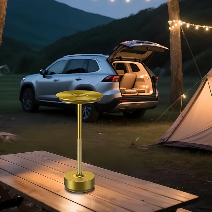 Cordless Table Lamp Rechargeable - 5000mAh Battery Operated LED Table Light with Touch Stepless Dimming & 3 Color Modes - Portable Gold Metal Outdoor Lamp for Patio, Restaurant, Bedroom