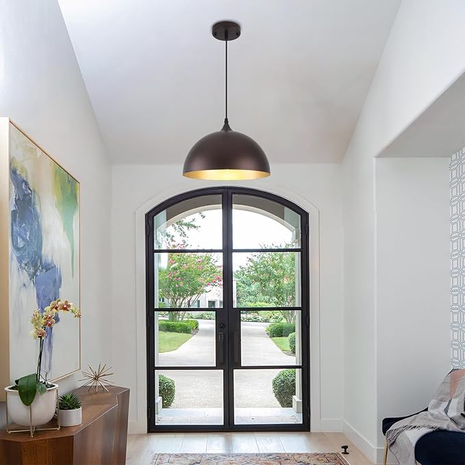 Kitchen Pendant Lights 2 Pack, 11.8 Inch Farmhouse Pendant Light Fixtures, Adjustable Height Dome Hanging Light for Dining Room Cafe Barn,Oil Rubbed Bronze Finish