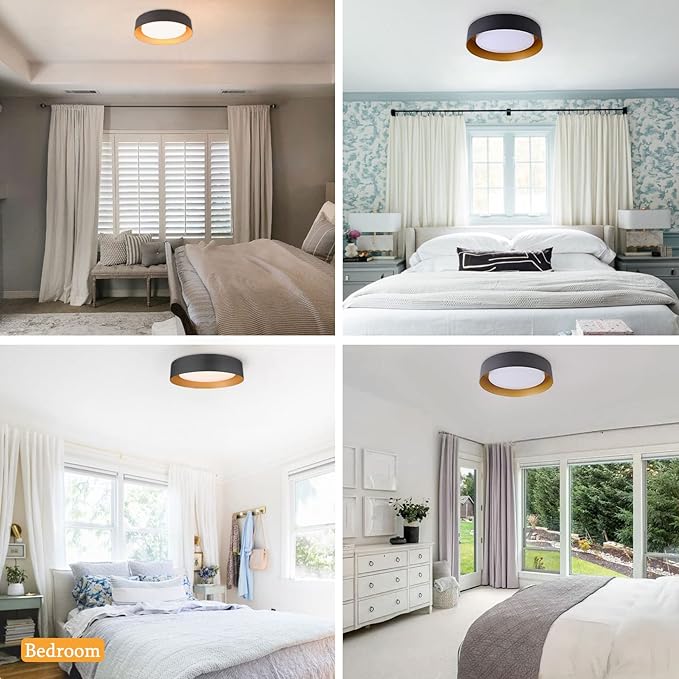 Bargeni 16.5 Inch LED Ceiling Light Fixture, Dimmable Flush Mount Matte Black With Gold Inside, 3000K/Warm White/30W, Modern Light Fixtures Mount for Bedroom, Outdoor, Foyer