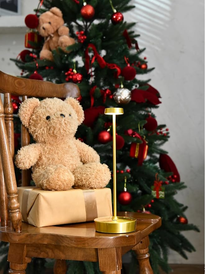 Cordless LED Table Lamp,Rechargeable Battery Desk Lamps, 3 Color Stepless Dimmable Metal Battery Table Lamps, Portable Waterproof Table Light for Indoor/Outdoor/Restaurant (2Pack Brass)