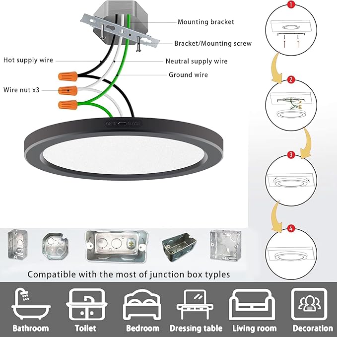 5.4" Flush Mount Ceiling Light Dimmable with ETL CERT, 5000K Black LED Ceiling Lights Ultra Thin Round Ceiling Light Fixture for Bedroom, Bathroom,Kitchen, Hallway,Basement,Closet,28Pack