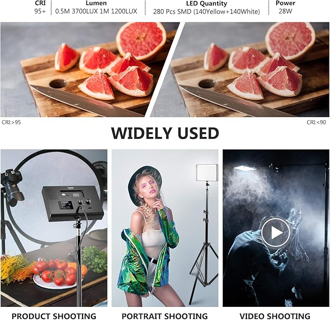 Neewer 2-Pack 2.4G LED Video Lighting Kit: Bi-Color CRI 95+ 280 LED Panel with 2M Light Stand, LCD Display, 2.4G Remote for Photo Studio Photography, Ball Head/Carry Bag Included