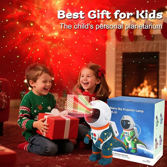 LOVME Galaxy Star Projection Night Light, Dinosaur Astronaut Space Projector with 8 Modes Starry Nebula Effects, Timer & Remote Control, Bedroom Ceiling Decor for Kids, Christmas Birthday Gift(Blue)