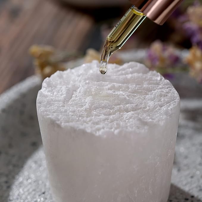 Nature Crystal Passive Diffuser Stone Essential Oil Diffuser Hand Carved Selenite Stone Diffuser - Perfect for Meditation Reflection Bedroom Decoration (1 Piece, Cylinder Diffuser)