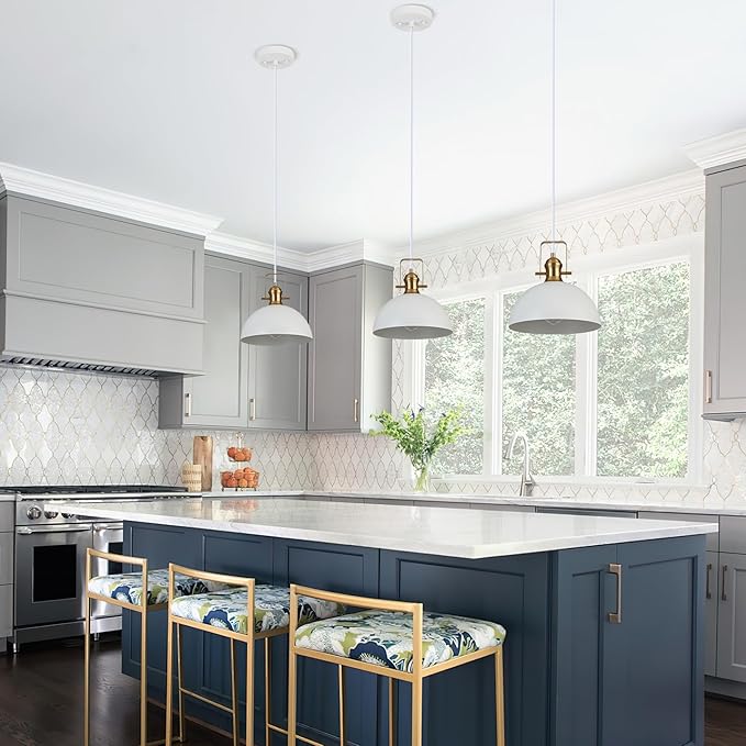 12 Inch Pendant Lights for Kitchen Island Matte White Farmhouse Pendant Light fixtures Adjustable Height Dome Hanging Light for Dinning Room Bedroom Hallway,2 Packs