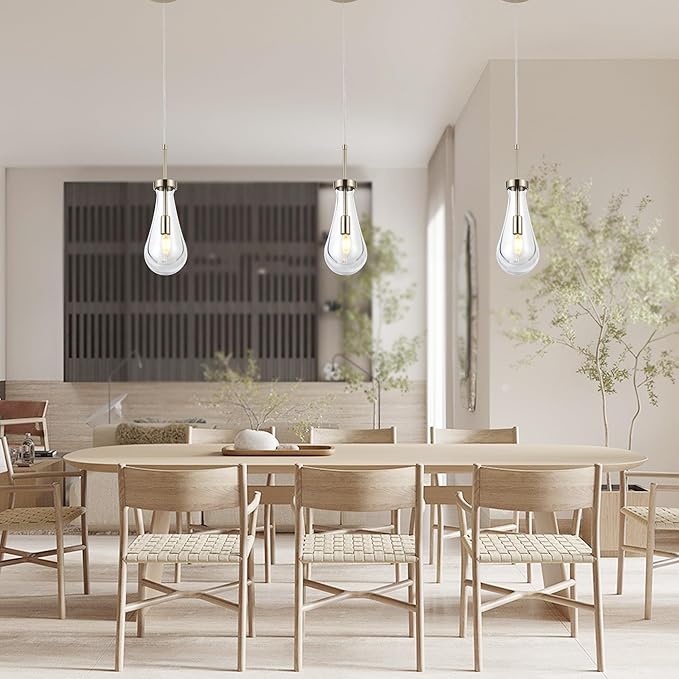Brushed Nickel Pendant Light Fixtures, Teardrops Pendant Lights,Glass Pendant Lights Kitchen Island,1-Light Raindrop Pendant Lighting, for Kitchen Island,Dining Room,Bedroom, Bathroom