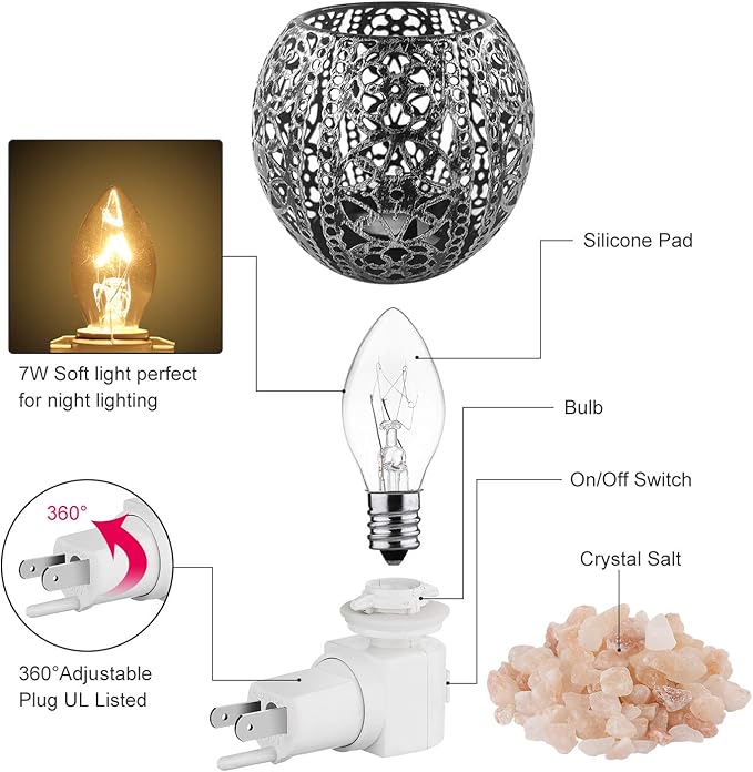 Salt Night Light,Natural Wall Light Salt Lamp with 1 Bulbs, Himalayan Rocks Salt Lamp with Spherical Metal Basket Gift(Flame lamp)
