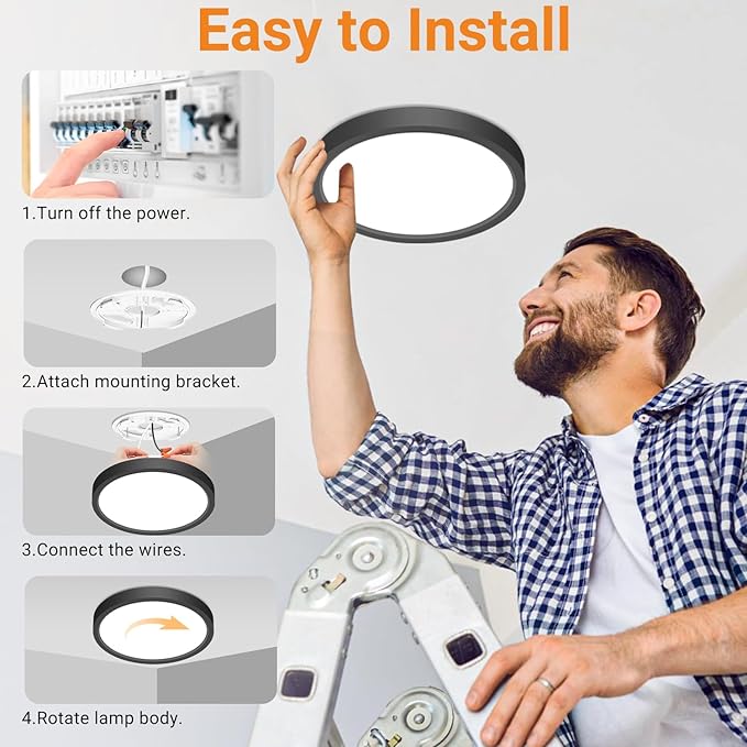 slochi 1Pack LED Flush Mount Ceiling Light Fixture, 9 Inch 18W, 2200LM, Super Slim 0.7 Inch, 3000K-6500K Adjustable Low Profile LED Ceiling Lights for Bathroom, Closet, Hallway(Black)