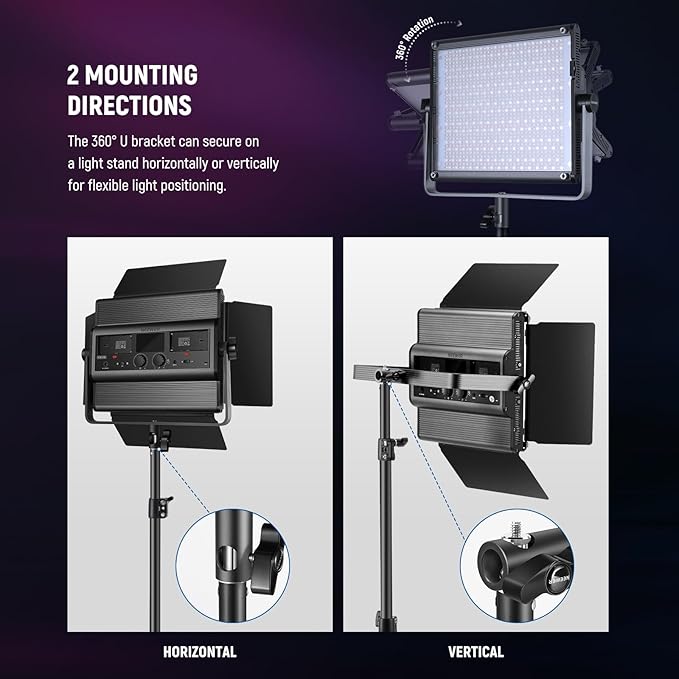 NEEWER 2 Pack RGB1200 LED Video Light with APP/2.4G Control, Key Lighting Kit with Tripod Stands & Bag for Streaming Recording Studio Photography, 60W/22000Lux/1% Min Dimming/360° RGB/CRI97+/TLCI98+