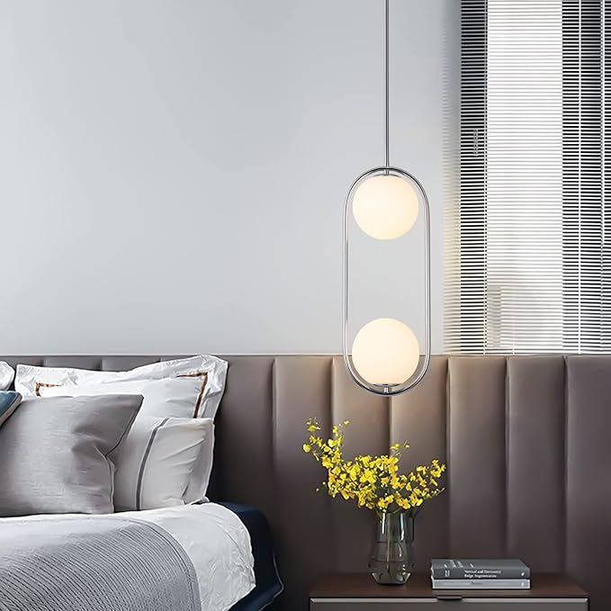 SeeU Chrome Pendant Lighting Mid Century Pendant Light Fixture Hanging Lighting Fixture with White Globe Glass Lampshade Pendant Chandelier for Kitchen Island Dining Room Bedroom