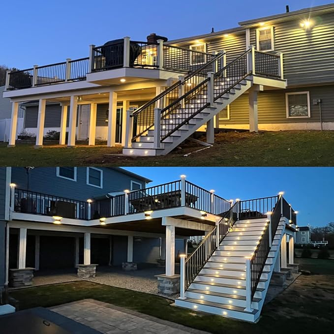 LED Outdoor Deck Lights Kits, Φ1.18in Warm White 20 Pack Silver, Low Voltage 12 Volt DC IP67 Waterproof, Electric Wired Recessed Outside Stair Step Riser Landscape Lighting for Exterior Yard