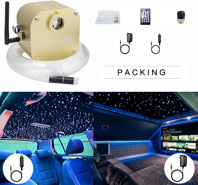 AZIMOM Bluetooth/APP Control 16W Twinkle Fiber Optic Lights Star Ceiling Lighting Kits 550pcs*0.03in13.1ft Fiber Strands RGBW Music Sound Control Light Engine Home Indoor Car Interior Decor