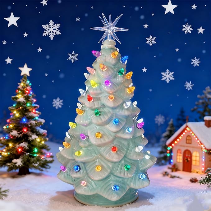 Ceramic Christmas Tree Replacement Lights Bulbs Pegs - Included 3D Moravian Star&Cross Shining Star&Blessing Angel Topper