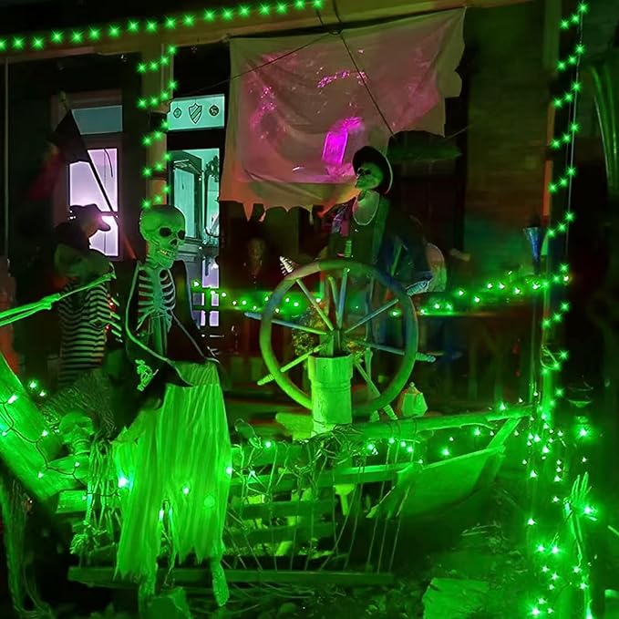 YEGUO 66ft 200 LED Green Halloween Lights Outdoor Waterproof, Green Wire Christmas String Lights Indoor, 8 Modes Twinkle Tree Lights Plug in with Timer Memory