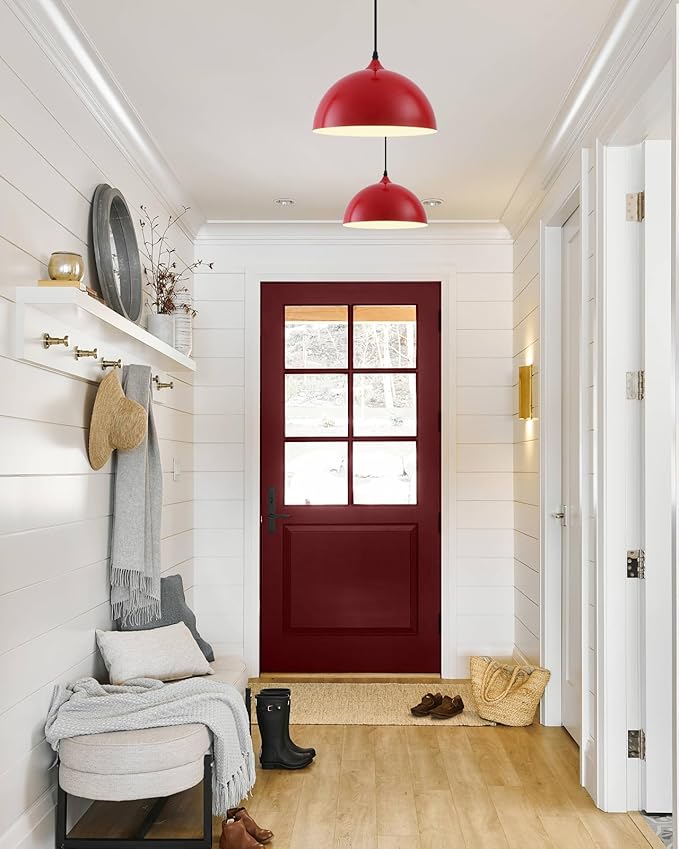 Industrial Pendant Light Fixtures,11.8" Red Dome Pendant Light Over Kitchen Island 3 Pack, Adjustable Vintage Ceiling Hanging Lamp for Bedroom Restaurant Bar Cafe Dining Room Sink