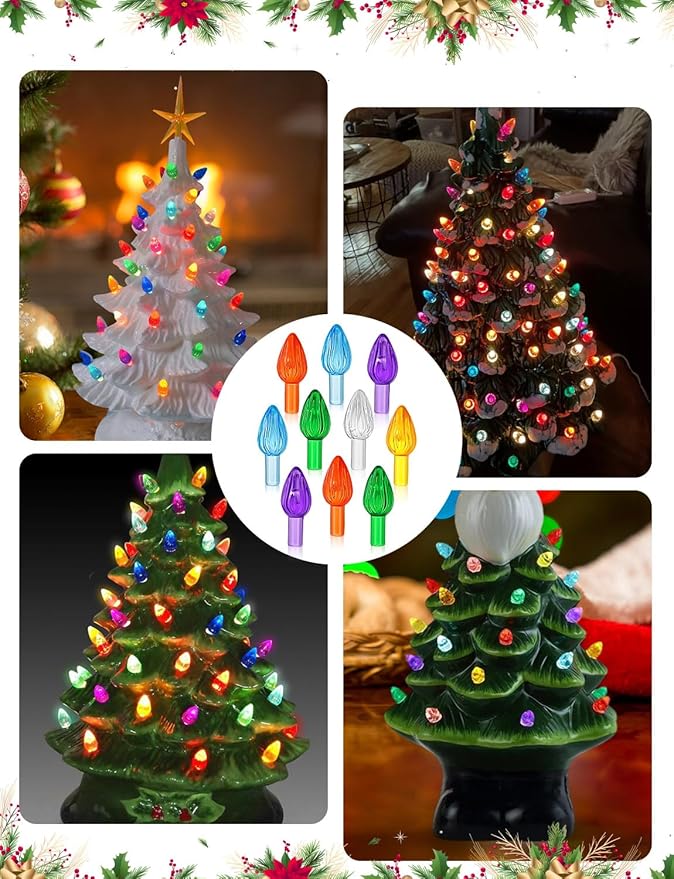 260Pcs Ceramic Christmas Tree Replacement Lights, Multicolor Ceramic Tree Twist Light UO rnaments(255 Plastic Bulbs+4 Topper Star+1 Angel)