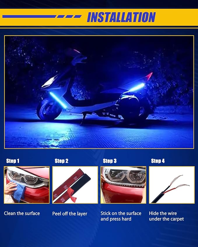 Car LED Strip Light,Auto Led Light Strip 30CM 15 SMD IP67 Waterproof Auto Interior Lights for Home Decoration Car Motorcycles Boat Golf Cart Truck with 3M Tape