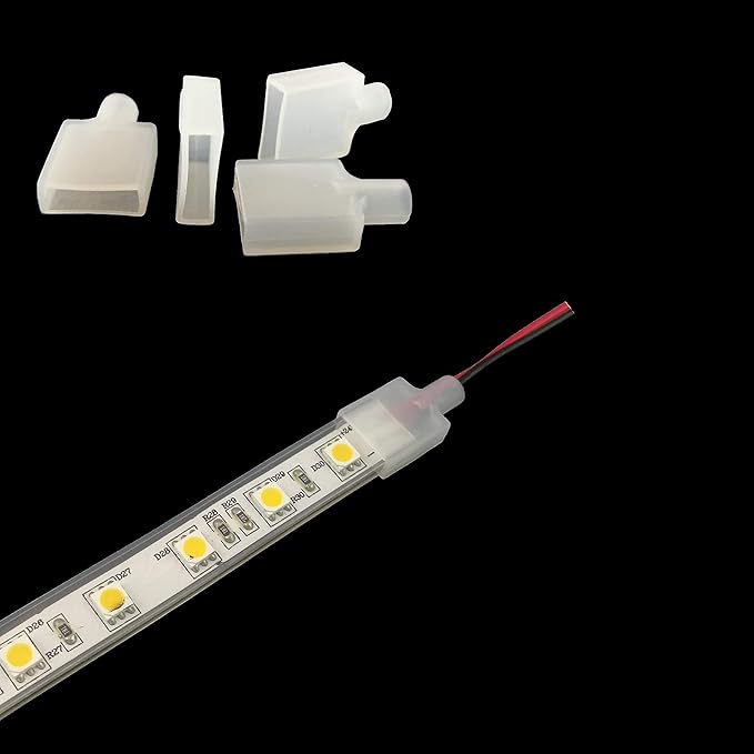 50 Pack Cable Cap with Adhesive for 10mm/0.39in Width IP67/IP68 Waterproof led Strip Light and Silicone Sleeve Waterproof Tape Light