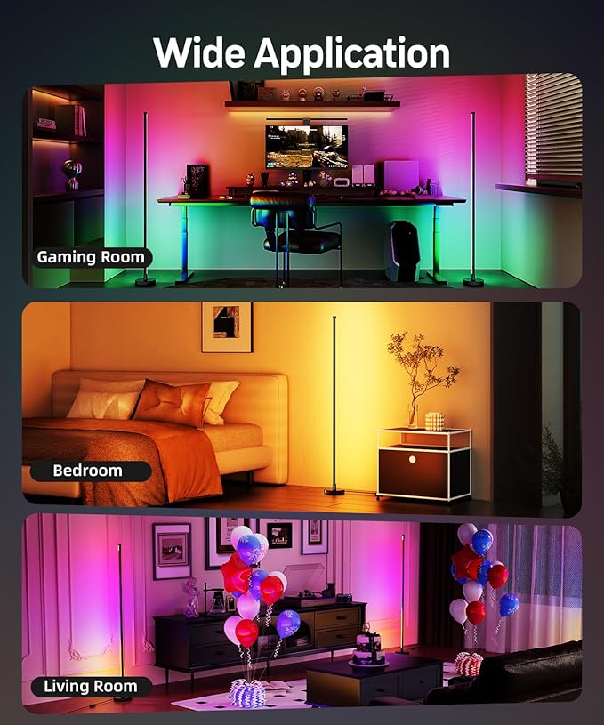 Smart RGB Corner Floor Lamp, LED Standing Lamp with Remote & App Control, Music Sync and Color Changing Ambient Lighting, Floor Lamps for Bedroom, Party and Living Room