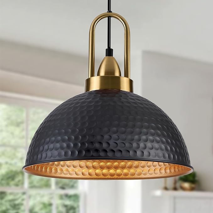 Black Pendant Lights Kitchen Island Industrial Adjustable Height Vintage Farmhouse Dome Hanging Light Fixtures for Barn, Dining Room 1 Pack
