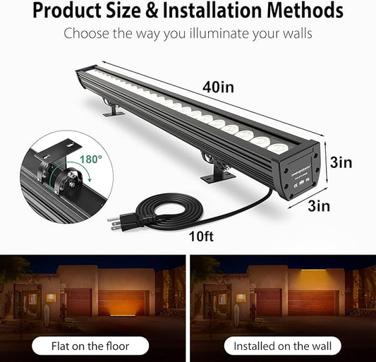Smart LED Wall Washer Light, 168W RGB+CW Color Changing Linear Light Bar with Group and Individual Control, Music Sync, Timing, 120VAC Dimmable Smart Uplight for Outdoor & Indoor Lighting Projects