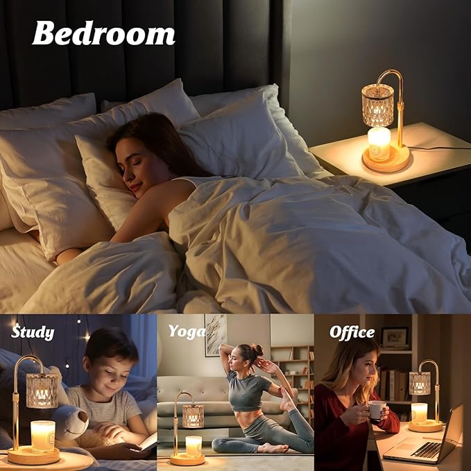 Candle Warmer Lamp with Timer and Dimmer, Height and Brightness Adjustable,Glass Electric Wax Warmer with 2 Bulbs for Women Mom Gifts, Home Decor for Scented Jar Candles (Grey)