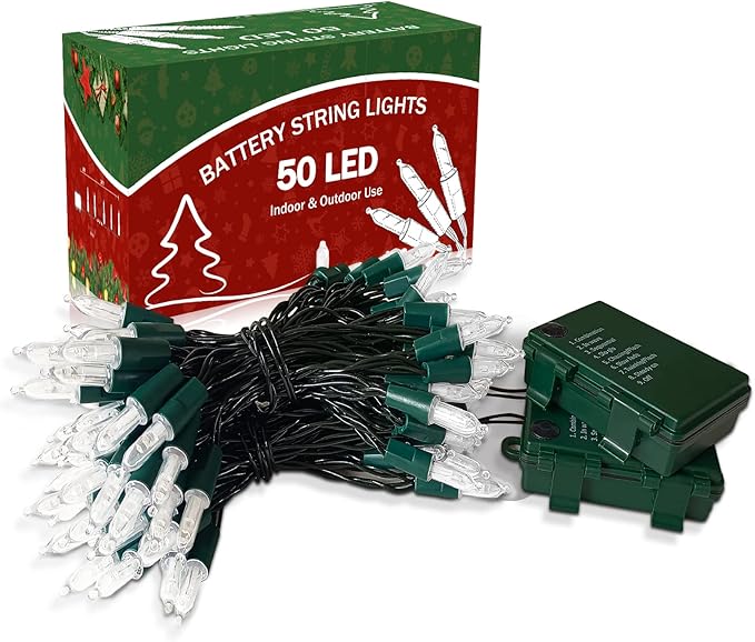 KOUQIYA Battery Operated Christmas String Lights, 2-Pack, Warm White, 17 ft