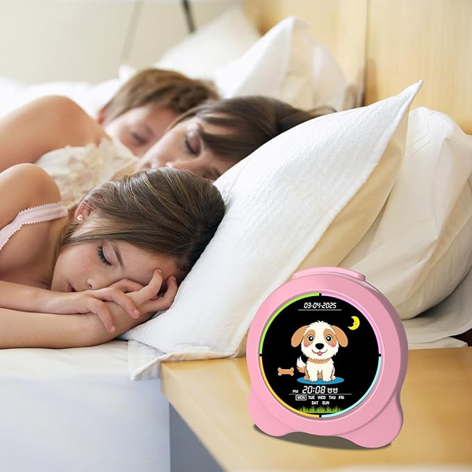 Kids Alarm Clock Sun & Moon& Dog LED Display with Day & Date OK to Wake Clock with Night Light for Kids Children's Sleep Trainer Gift for Boy and Girls
