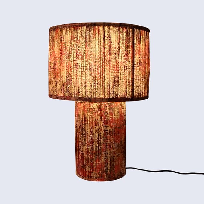 Red Pleated Fabric Table Lamp – 20" Modern Table Light with Cotton Lampshade – Small Lamp for Bedside, Living Room & Home Décor
