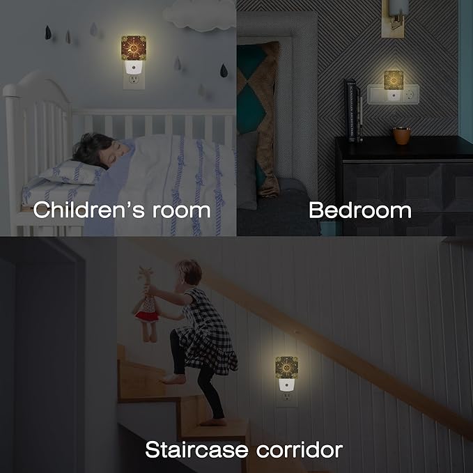 Boho Golden Sun Night Light for Kids, Mystical Astronomy and Astrology Night Light Plug in with Dusk to Dawn Sensor, 0.5w Energy Saving Sleep Friendly Nightlight for Hallway Stairway Kitchen Bedroom