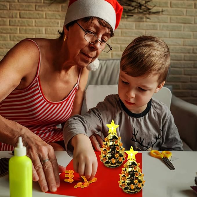 Golden Yellow Replacement Lights Bulbs for Ceramic Christmas Tree, Mini Flame Light Ornaments for Ceramic Tree, Small Twist Pegs Accessories for Crafts, 2 Stars Treetopper&177 Bulbs Set