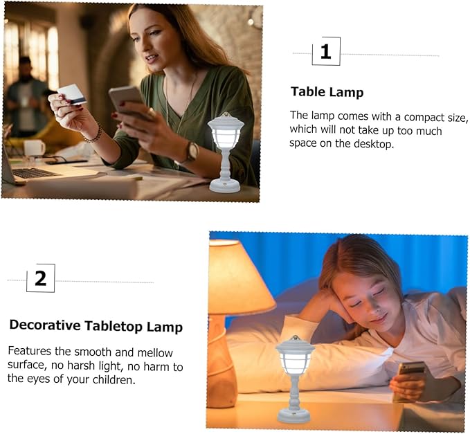 Vintage Style Mini Table Lamp USB Rechargeable Retro Nightstand Lamp Level Dimming for Bedroom Decor and Soft Warm Light