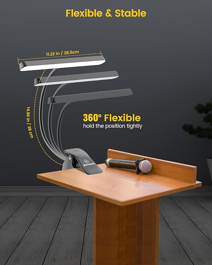 Glocusent Super Bright Eye-Caring Music Stand Light, Clip-on Piano Lamp with 3 Colors & 5 Brightness Levels, 57 LEDs, USB-C Rechargeable, Lasts up to 140 Hrs, Perfect for Piano & Sheet Music