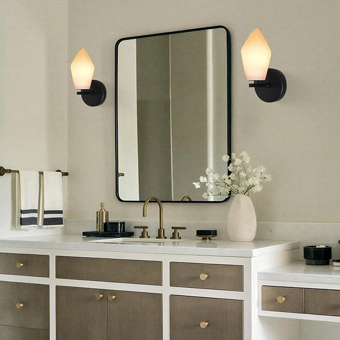 CEENWE Spanish Alabaster Wall Sconce, Black Modern Light