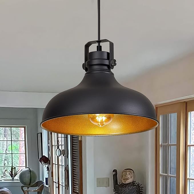 Black Farmhouse Pendant Lights Matte Pendant Lighting for Kitchen Island Industrial Adjustable Height Vintage Dome Hanging Light Fixtures for Barn, Dining Room 3 Packs