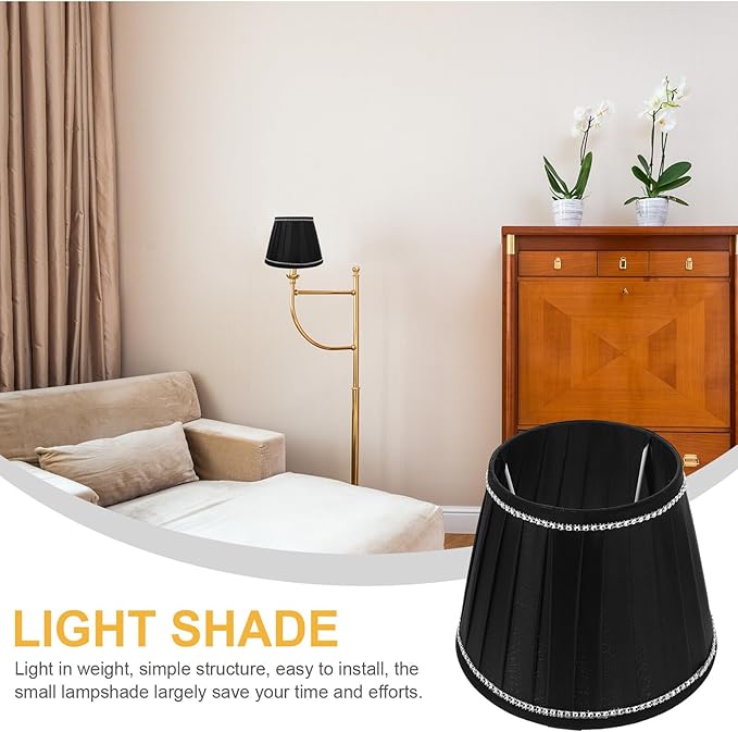Pleated Table Lamp Shade Black Fabric with Rhinestones Soft Light Cover for Bedroom Living Desk and Floor Lamps Easy to Install Decorative Shade for Cozy Eye Protection