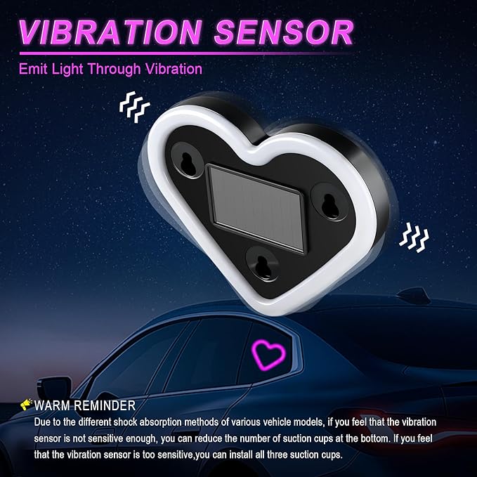 Car LED Interior Lights, Heart-Shaped Ambient Light for Windows, 5 Lighting Modes, Charging Through Type-c and Solar Energy, Car Decorations for Women Men, Pack of 1, (Pink)