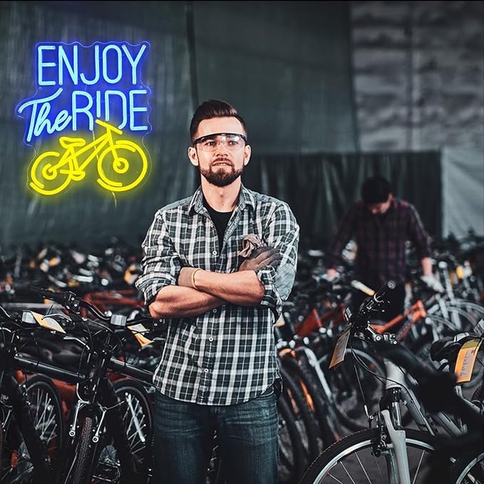 Enjoy The Ride Neon Sign, Gym Sign Fitness Neon Light, Motivational Sport Exercise Bike Sign Wall Decor Led Business Signs Backdrop Lights Wall Hanging Creative Neon Lights Signs Usb Powered