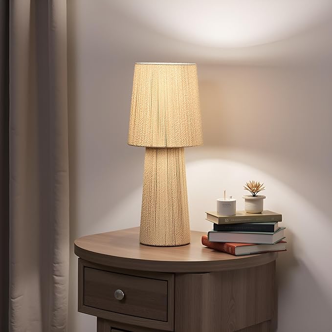 Cruiser’s Caché 16" Contemporary Rope Table Lamp, Natural Color. Complete with Lampshade