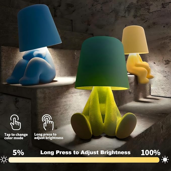 Modern Table Lamp for Youth: Rechargeable Cute Light for Kids Child Teen - Gift for Birthday Christmas Halloween Easter (Yellow Big)