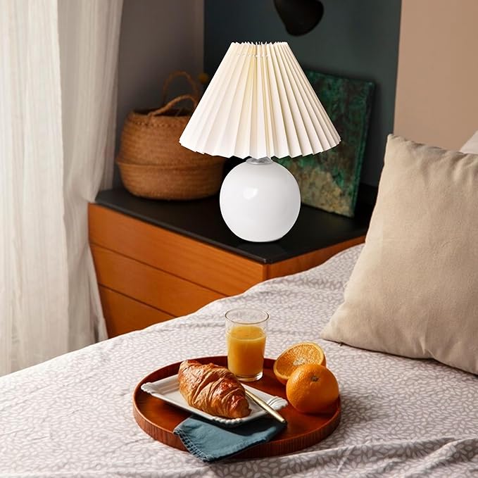 Korean Pleated Table Lamp Ins DIY Ceramic Table Lamps for Living Room Home Deco Cute Lamp with Tricolor Led Bulb Beside Lamp…