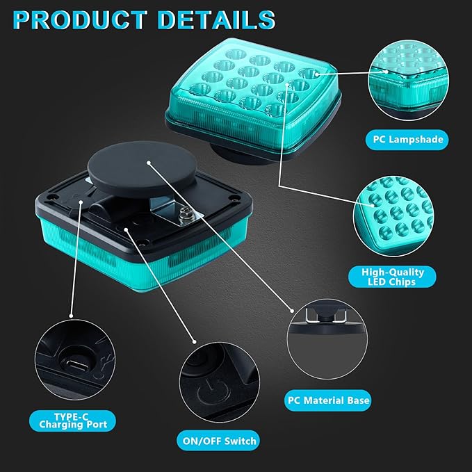 Wireless LED Road Flares for Emergency,Rechargeable Safety Flashing Lights for Vehicles,Portable Strobe Light Magnetic Emergency Strobe Light Kit for Trucks