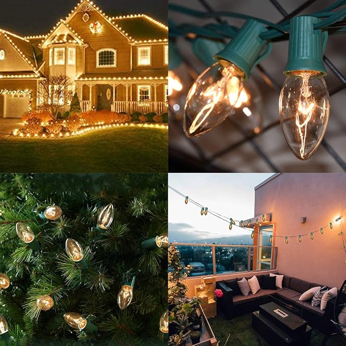 25 Pack C9 Clear Christmas Replacement Bulbs, C9 Christmas Light Bulb for String Lights, E17 Base - 7 Watts