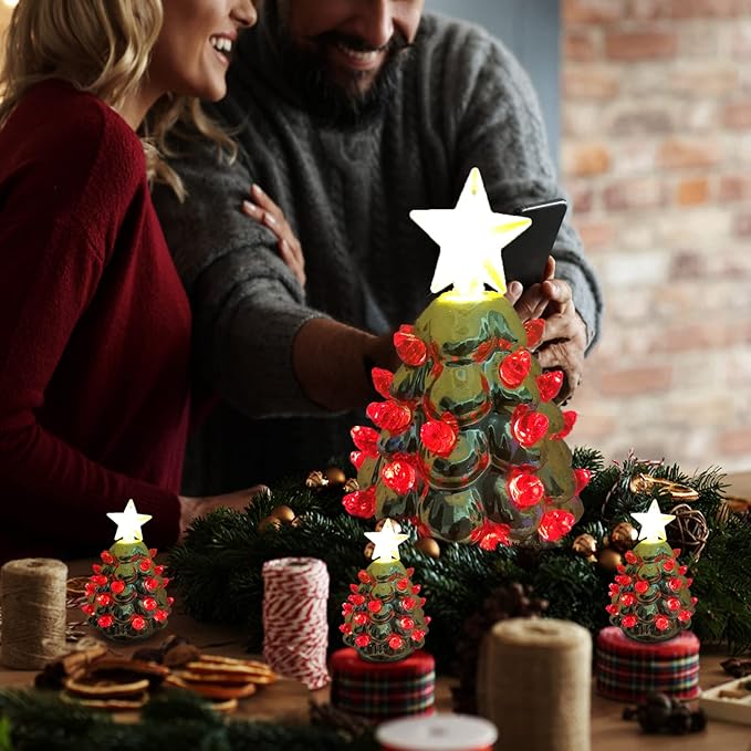 Red Replacement Lights Bulbs for Ceramic Christmas Tree, Mini Flame Light Ornaments for Ceramic Tree, Small Twist Pegs Accessories for Crafts, 2 Stars Treetopper&177 Bulbs Set