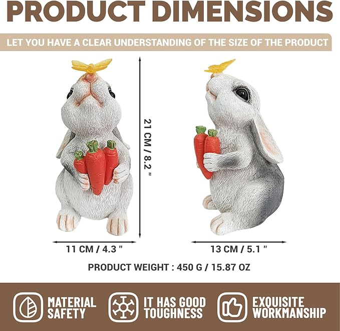 Easter Decoration Bummy Lamp for Table Top Decor Solar Light Animal Statue for Garden Art Home Decor Cute Rabbit Carrot Ornament Party Gift
