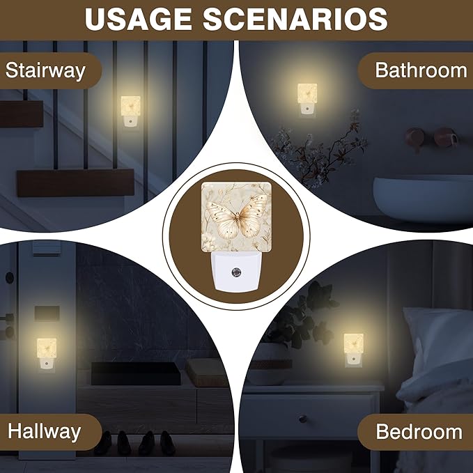 Beautiful Butterfly and Flower Night Light, Plug-in Nightlight with Dusk to Dawn Auto Sensor for Home Bedroom Hallway Kitchen 0.5W Sleep Friendly Led Lamp for Women Men