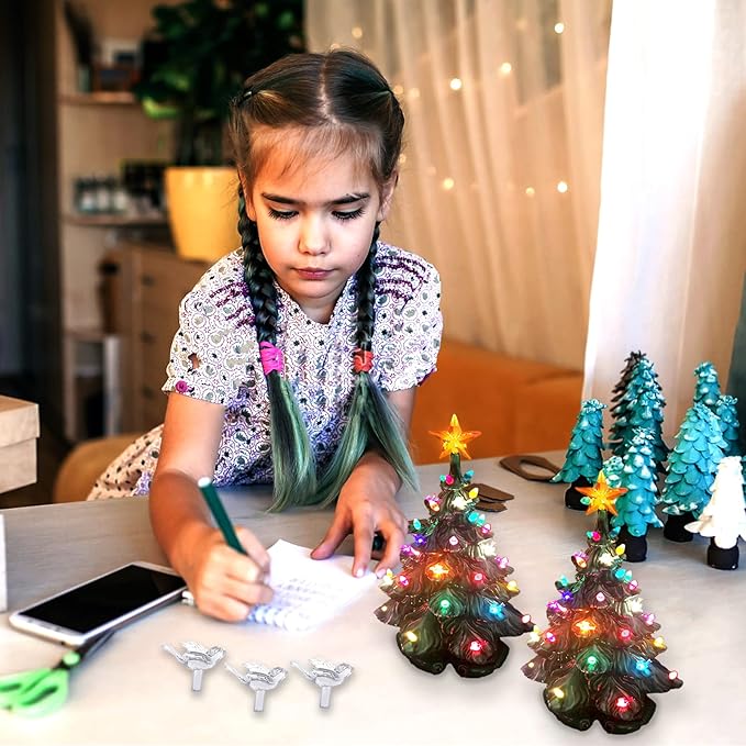 117Pcs Ceramic Christmas Tree Clear White Dove Bird Replacement Lights Bulbs and 1 Angel/3Stars Topper Ornament for Ceramic Tree Décor - Medium Plastic Pegs.